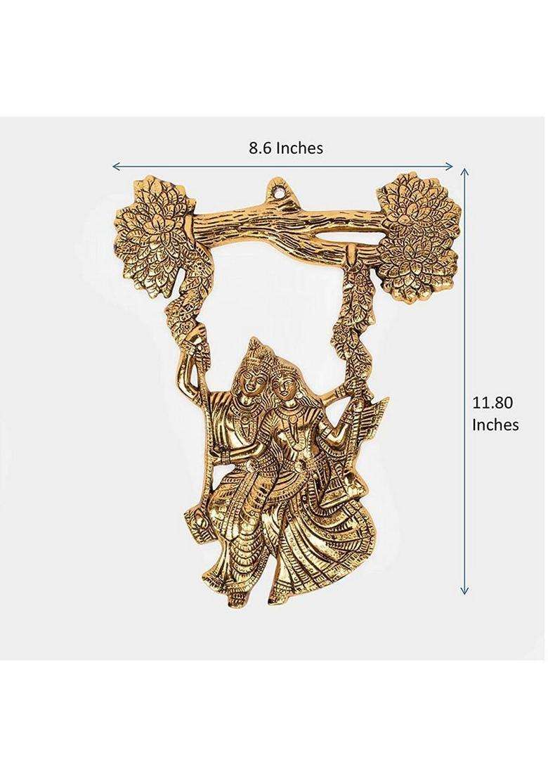 Koolwal Craft Radha Krishna Tree Jhula Wall Hanging Decorative Showpiece - 29 Cm(Metal Gold) - Indya
