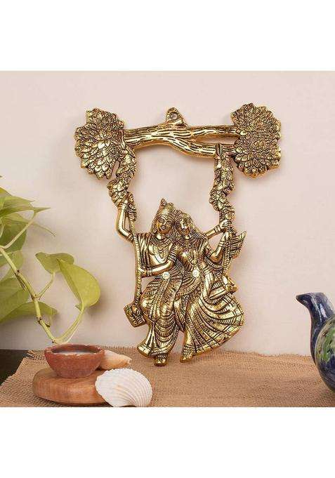 Koolwal Craft Radha Krishna Tree Jhula Wall Hanging Decorative Showpiece - 29 Cm(Metal Gold)