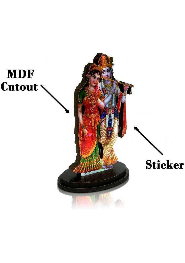 Pundriksh Mdf Cutout Standing Lord Radha Krishna With Basuri 2D Wooden Sticker Statue Decorative Showpiece - 10 Cm(Wood Multicolor) - Indya