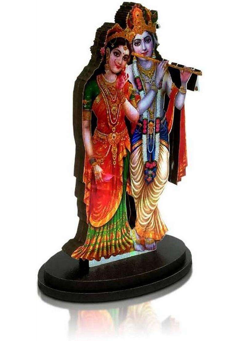 Pundriksh Mdf Cutout Standing Lord Radha Krishna With Basuri 2D Wooden Sticker Statue Decorative Showpiece - 10 Cm(Wood Multicolor) - Indya