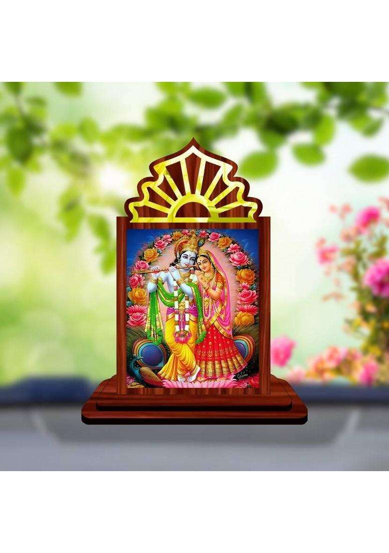 Giftsrange Radha Krishna Car Dashboard Idol Premium Decorative Showpiece - 10.5 Cm(Wood Multicolor) - Indya