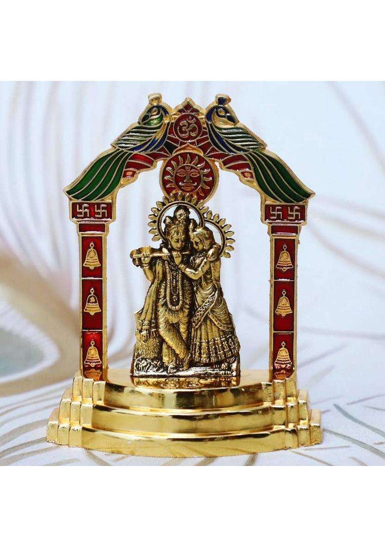 Sbbco Radha Krishna Playing Flute Idol Murti Decorative Showpiece - 10 Cm(Metal Gold) - Indya
