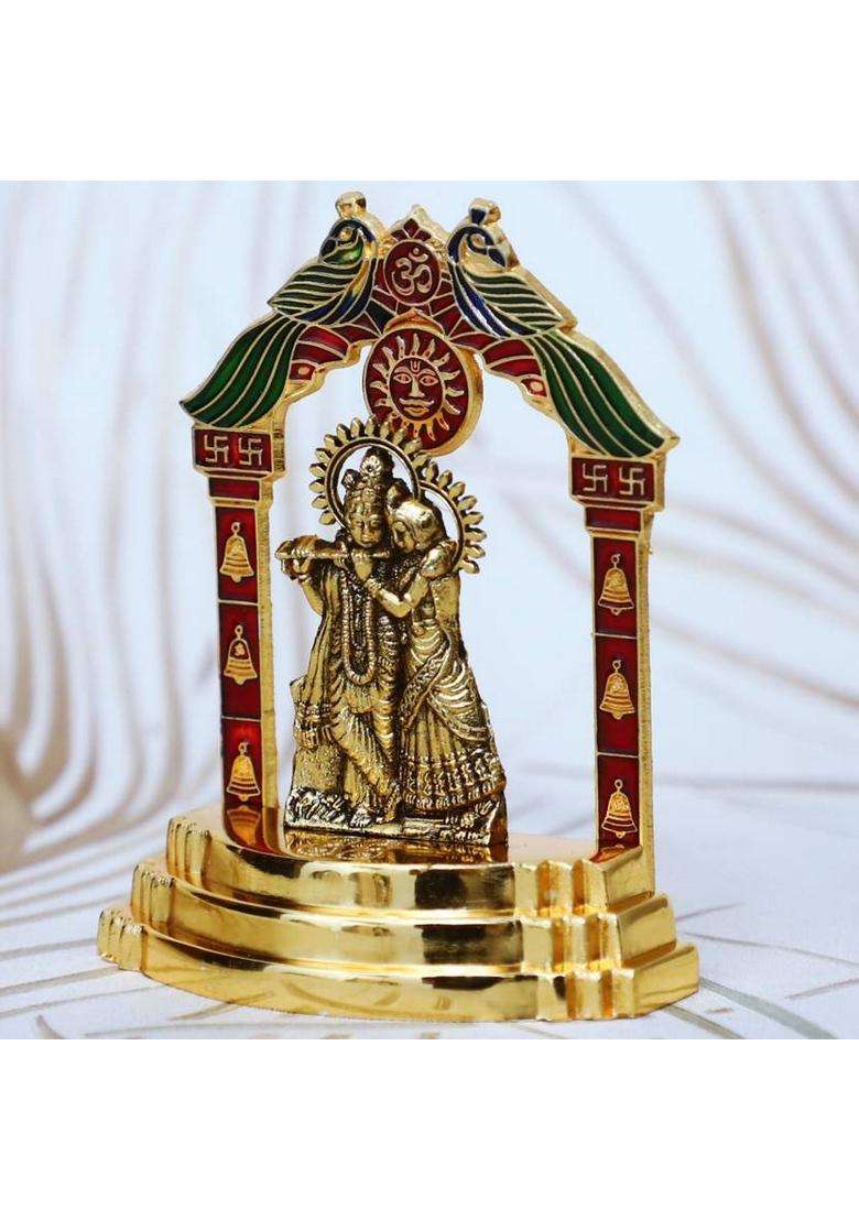 Sbbco Radha Krishna Playing Flute Idol Murti Decorative Showpiece - 10 Cm(Metal Gold) - Indya