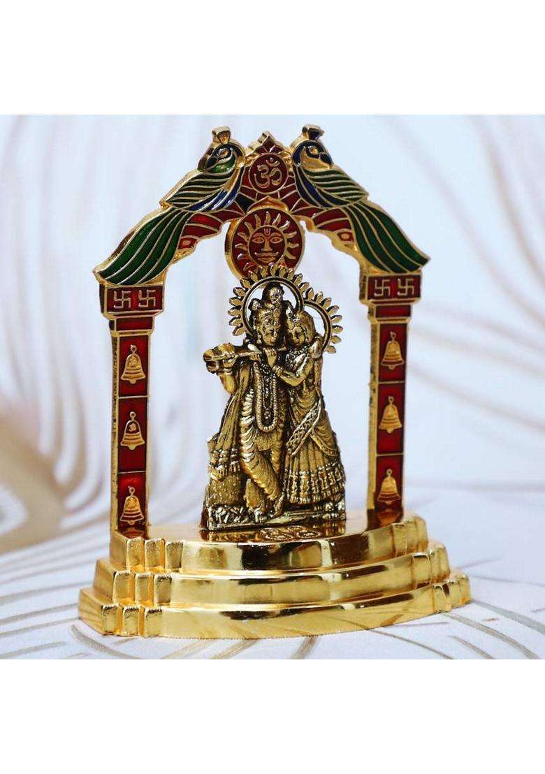 Sbbco Radha Krishna Playing Flute Idol Murti Decorative Showpiece - 10 Cm(Metal Gold) - Indya
