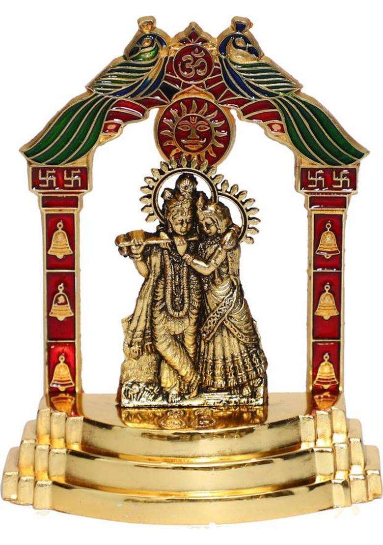 Sbbco Radha Krishna Playing Flute Idol Murti Decorative Showpiece - 10 Cm(Metal Gold) - Indya