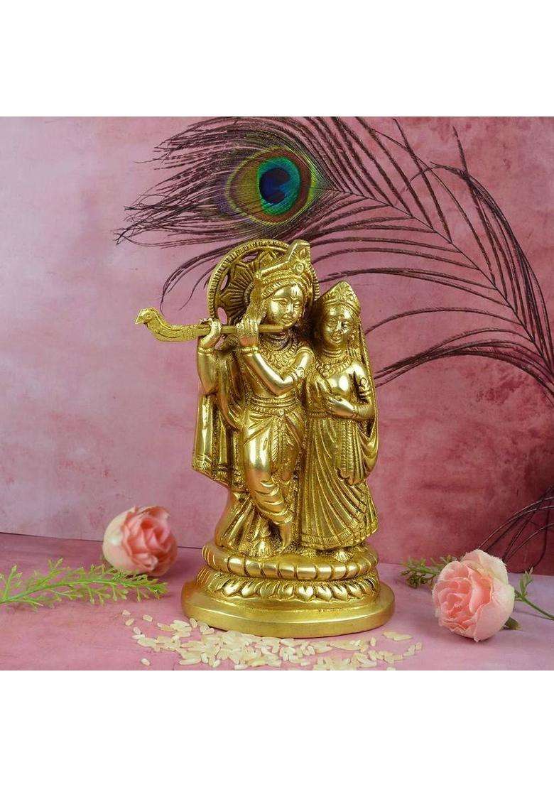 Idolsplace Radha Krishna Idol Statue Decor Figurine Radha Krishna Janmashtami Gifts 500Gms Decorative Showpiece - 9 Cm(Brass Gold) - Indya
