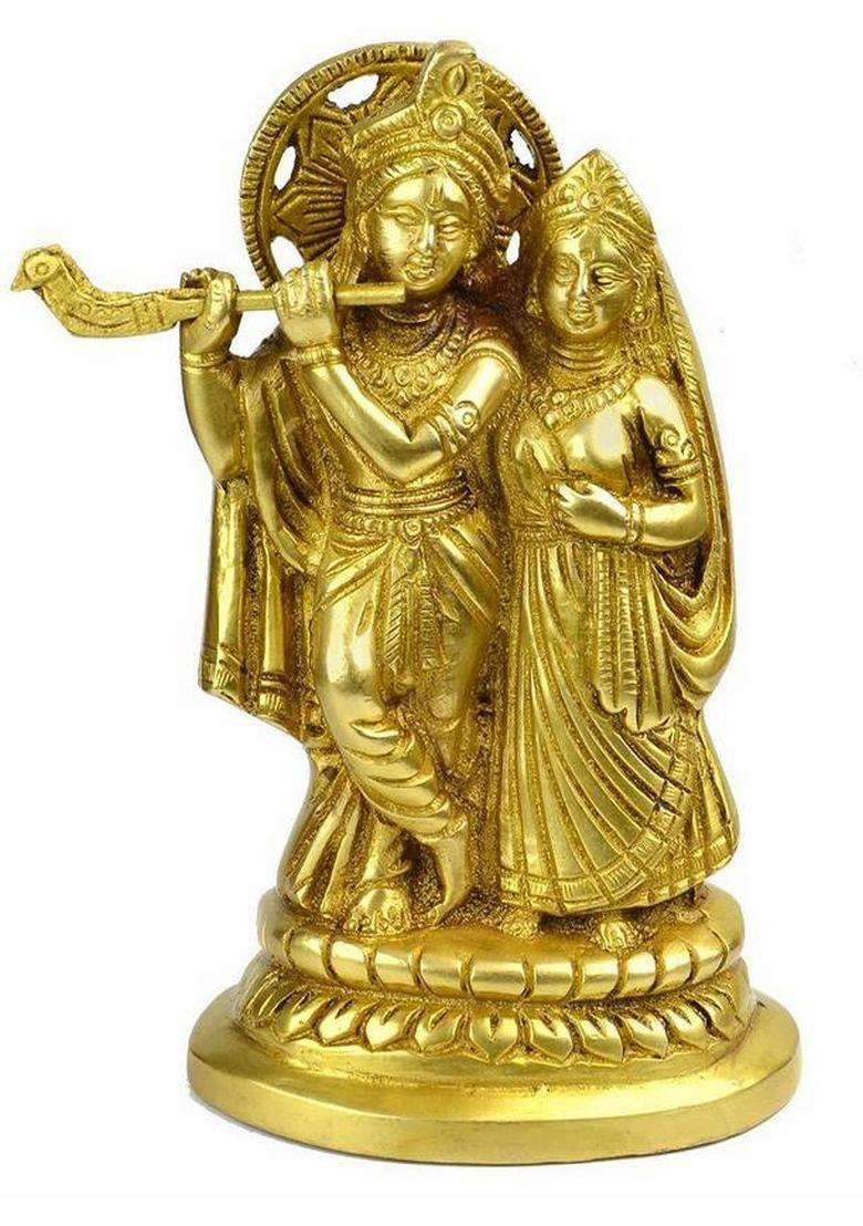 Idolsplace Radha Krishna Idol Statue Decor Figurine Radha Krishna Janmashtami Gifts 500Gms Decorative Showpiece - 9 Cm(Brass Gold) - Indya
