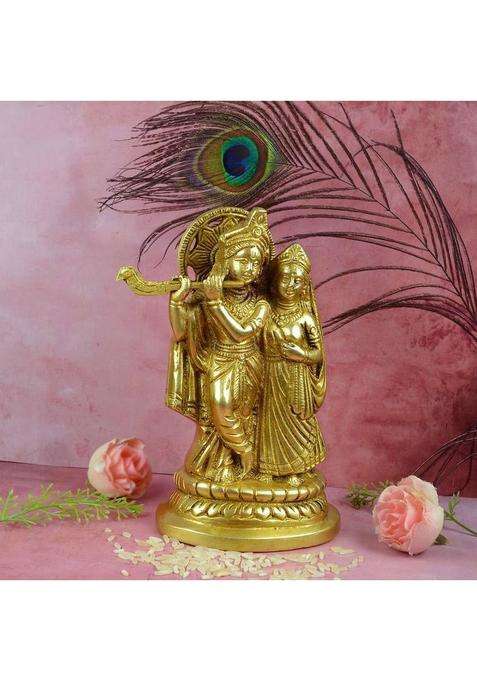 Idolsplace Radha Krishna Idol Statue Decor Figurine Radha Krishna Janmashtami Gifts 500Gms Decorative Showpiece - 9 Cm(Brass Gold)