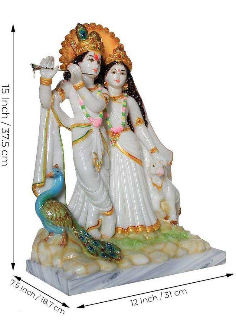 Hubzones Marble Dust Lord Cow Radha Krishna Idol Krishan Statue God Bal Gopal Decorative Showpiece - 40 Cm(Marble Multicolor) - Indya