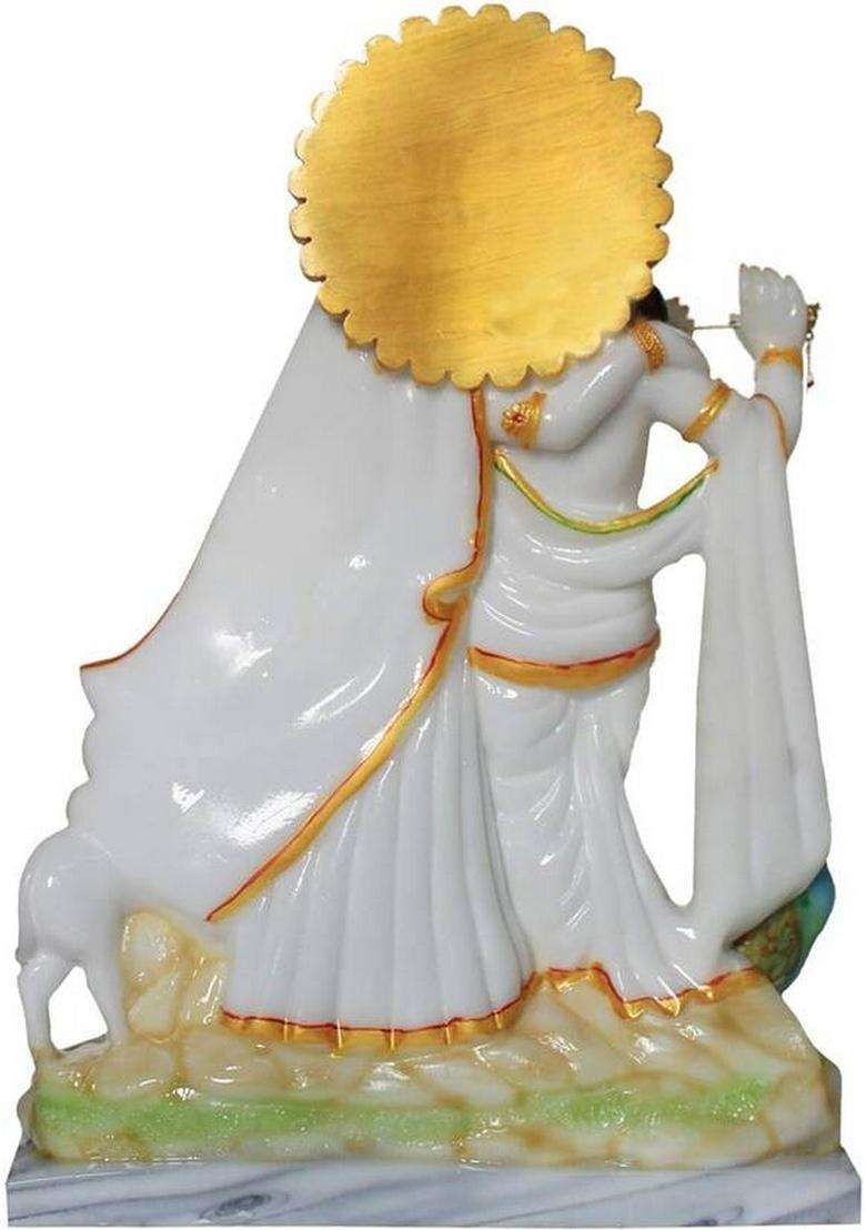 Hubzones Marble Dust Lord Cow Radha Krishna Idol Krishan Statue God Bal Gopal Decorative Showpiece - 40 Cm(Marble Multicolor) - Indya