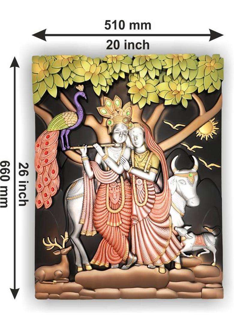 Art Ocean Radha Krishna 3D Wall Hanging Embossed 3D Wall Art Spiritual Home Decor Decorative Showpiece - 66 Cm(Plastic Multicolor) - Indya