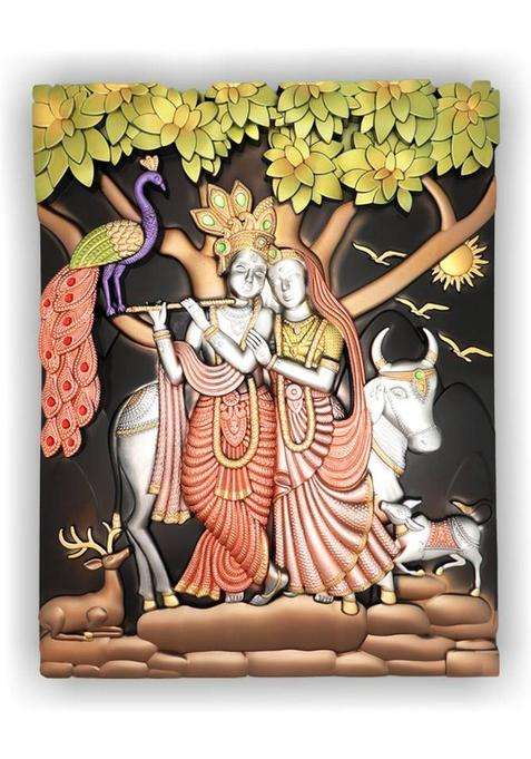 Art Ocean Radha Krishna 3D Wall Hanging Embossed 3D Wall Art Spiritual Home Decor Decorative Showpiece - 66 Cm(Plastic Multicolor)