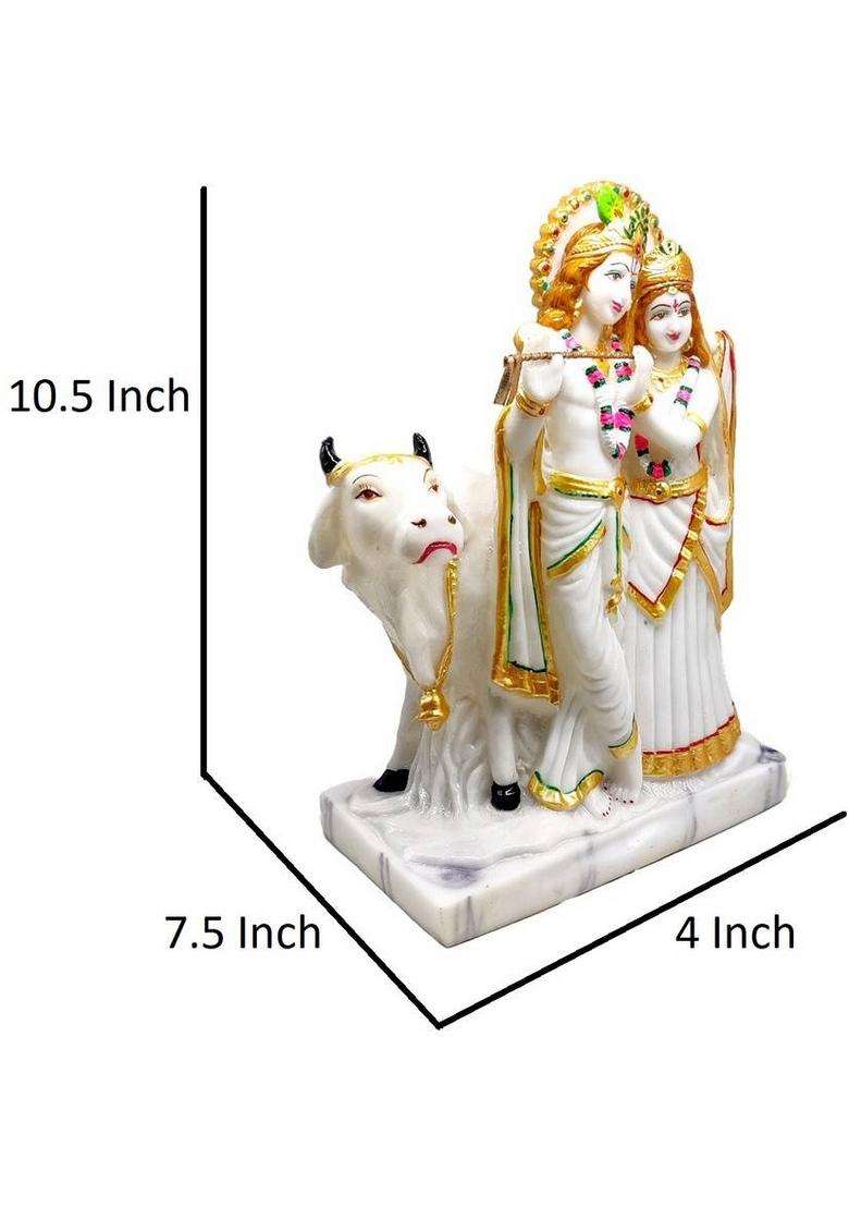 G Looks Radha Krishna Statue/ Radha Krishna With Cow Marble Dust Idol 10.5 Inch For Home Decorative Showpiece - 27 Cm(Polyresin White) - Indya