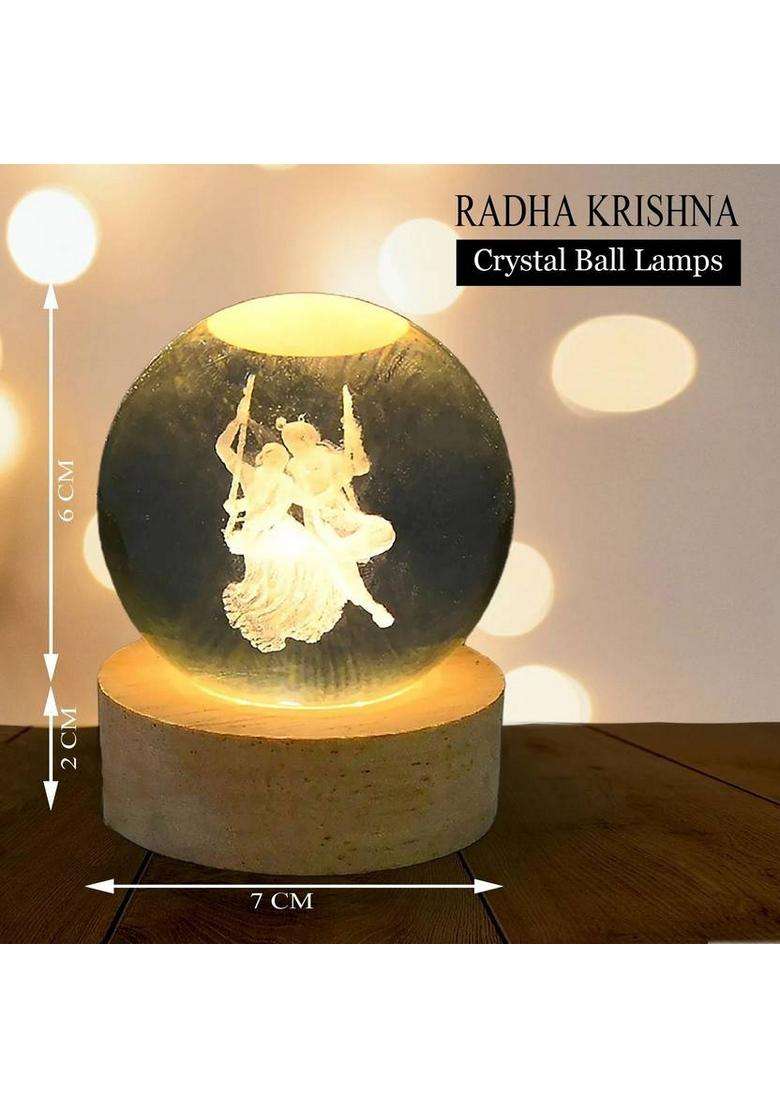 Ubaa 3D Radhakrishna & Mahadev Crystal Ball Lamps For Home Decor Night Lamp (2 Pcs) Decorative Showpiece - 8 Cm(Crystal Clear) - Indya