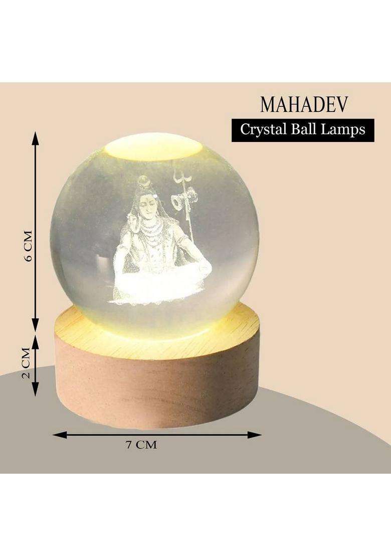 Ubaa 3D Radhakrishna & Mahadev Crystal Ball Lamps For Home Decor Night Lamp (2 Pcs) Decorative Showpiece - 8 Cm(Crystal Clear) - Indya