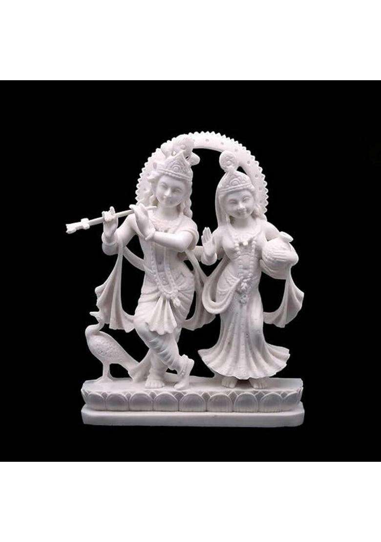 Sevliya Traders Polyresin Radha Krishna Murti On Lotus Base Home Dcor & Spiritual Idol Decorative Showpiece - 25 Cm(Resin White) - Indya