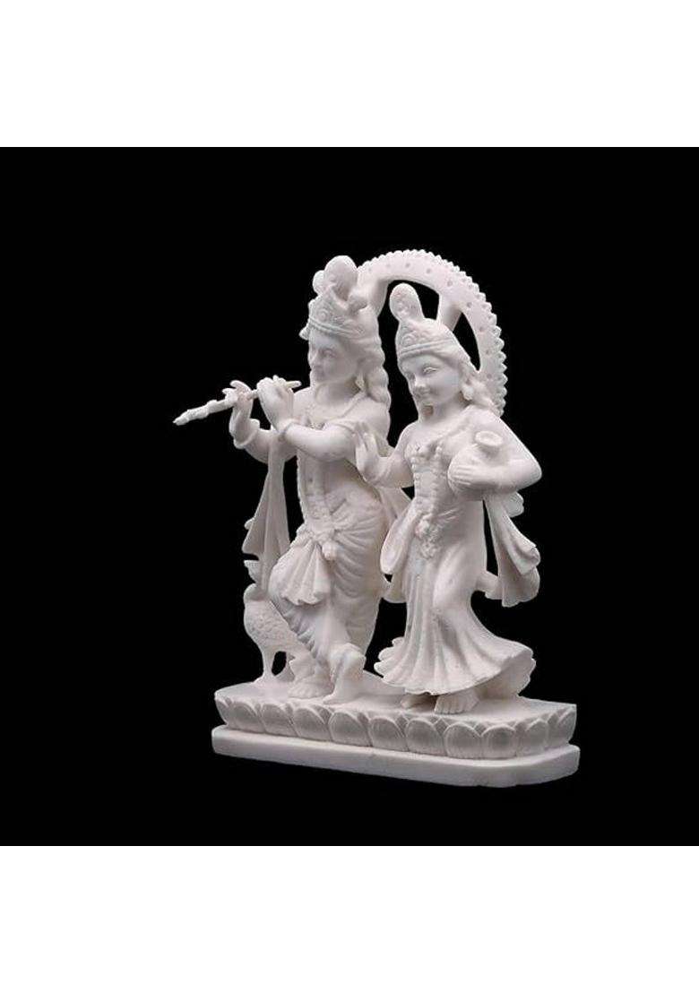 Sevliya Traders Polyresin Radha Krishna Murti On Lotus Base Home Dcor & Spiritual Idol Decorative Showpiece - 25 Cm(Resin White) - Indya