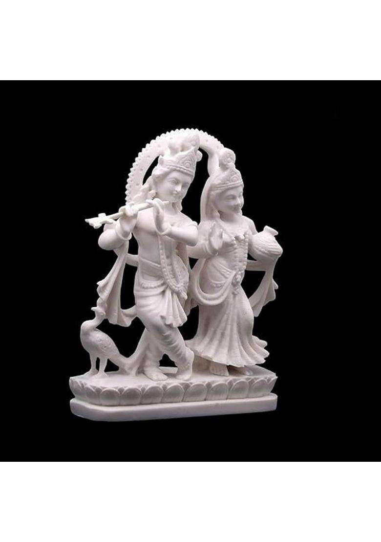 Sevliya Traders Polyresin Radha Krishna Murti On Lotus Base Home Dcor & Spiritual Idol Decorative Showpiece - 25 Cm(Resin White) - Indya