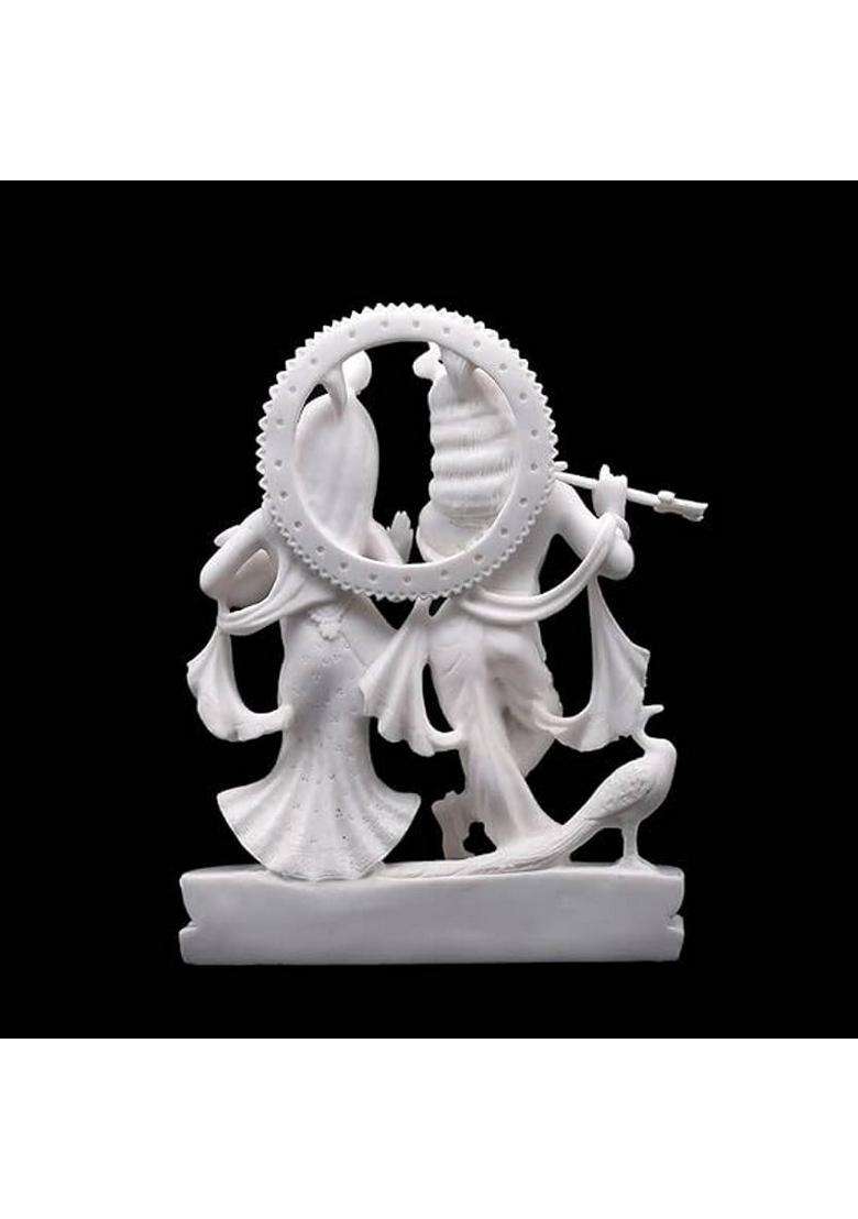 Sevliya Traders Polyresin Radha Krishna Murti On Lotus Base Home Dcor & Spiritual Idol Decorative Showpiece - 25 Cm(Resin White) - Indya