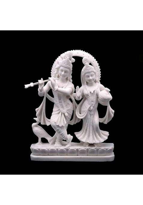 Sevliya Traders Polyresin Radha Krishna Murti On Lotus Base Home Dcor & Spiritual Idol Decorative Showpiece - 25 Cm(Resin White)