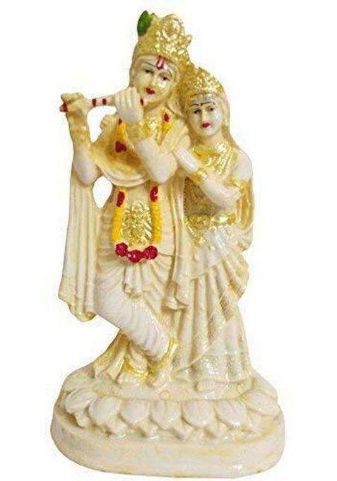 Hubzones Resin Lord Radha Krishna Statue Murlidhar/Krishan Kanhiya Idol (Cream) Decorative Showpiece - 20 Cm(Polyresin Yellow)