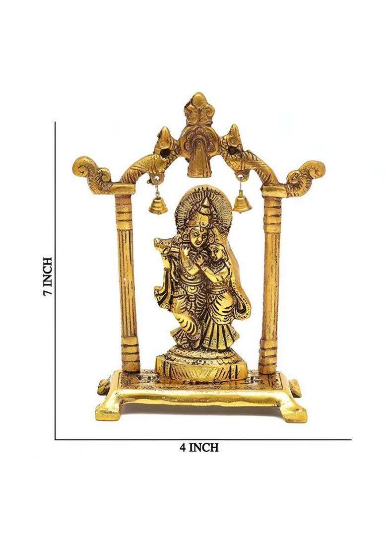 Laxa Golden Metal Radha Krishna Idol With Bells Handcrafted Murti For Home & Pooja Decorative Showpiece - 18 Cm(Metal Gold) - Indya