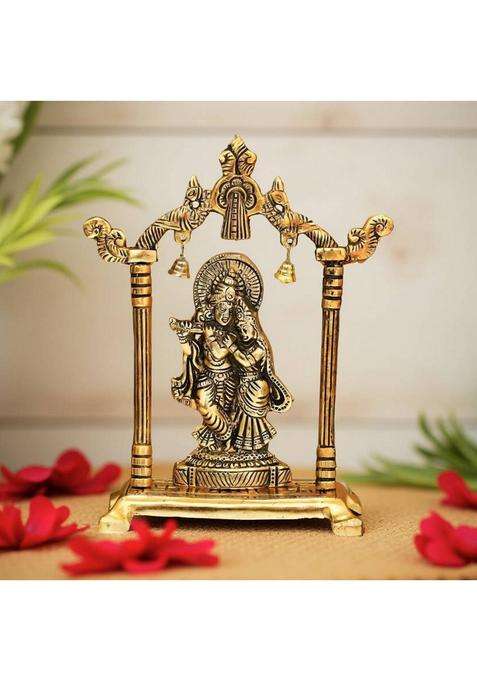 Laxa Golden Metal Radha Krishna Idol With Bells Handcrafted Murti For Home & Pooja Decorative Showpiece - 18 Cm(Metal Gold)