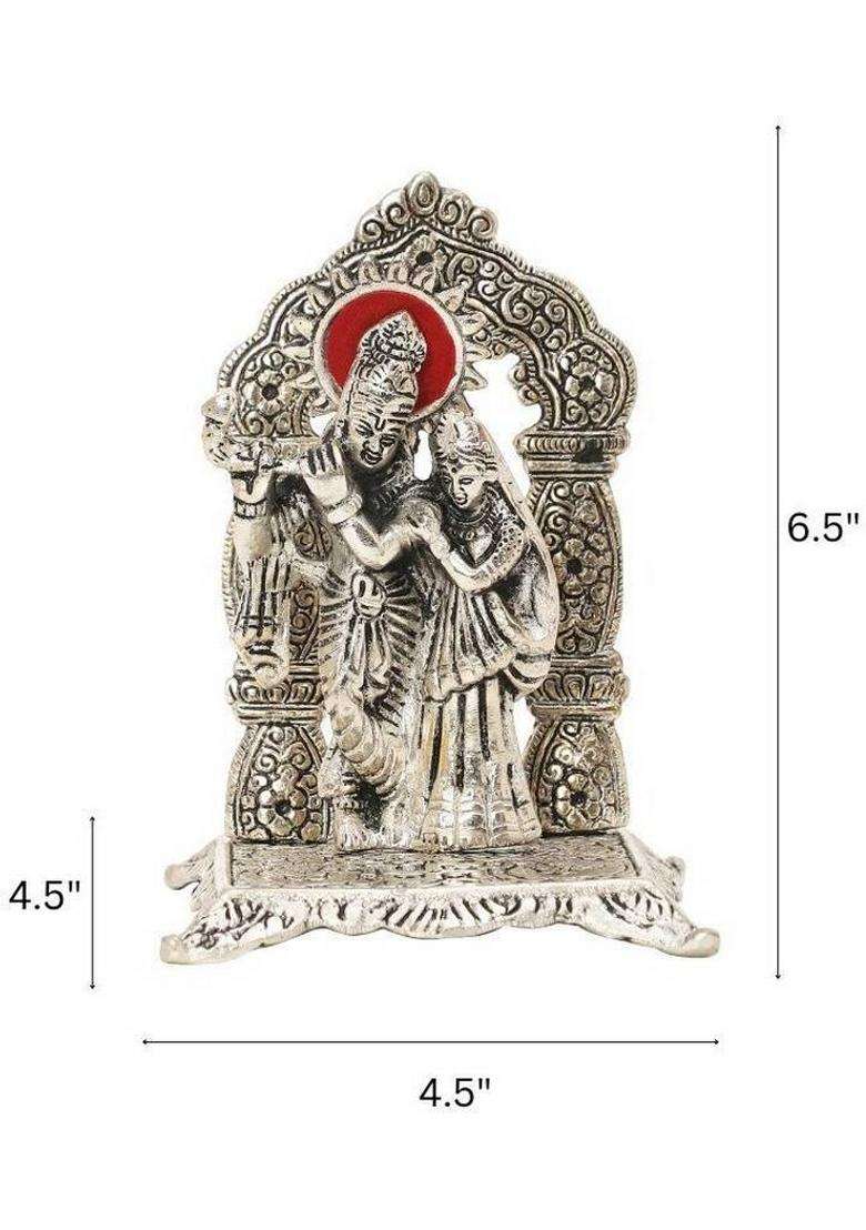 Starlight Silver Radha Krishna Chowki Idol Oxidized Finish With Thank You Tag Decorative Showpiece - 16.5 Cm(Metal Silver) - Indya