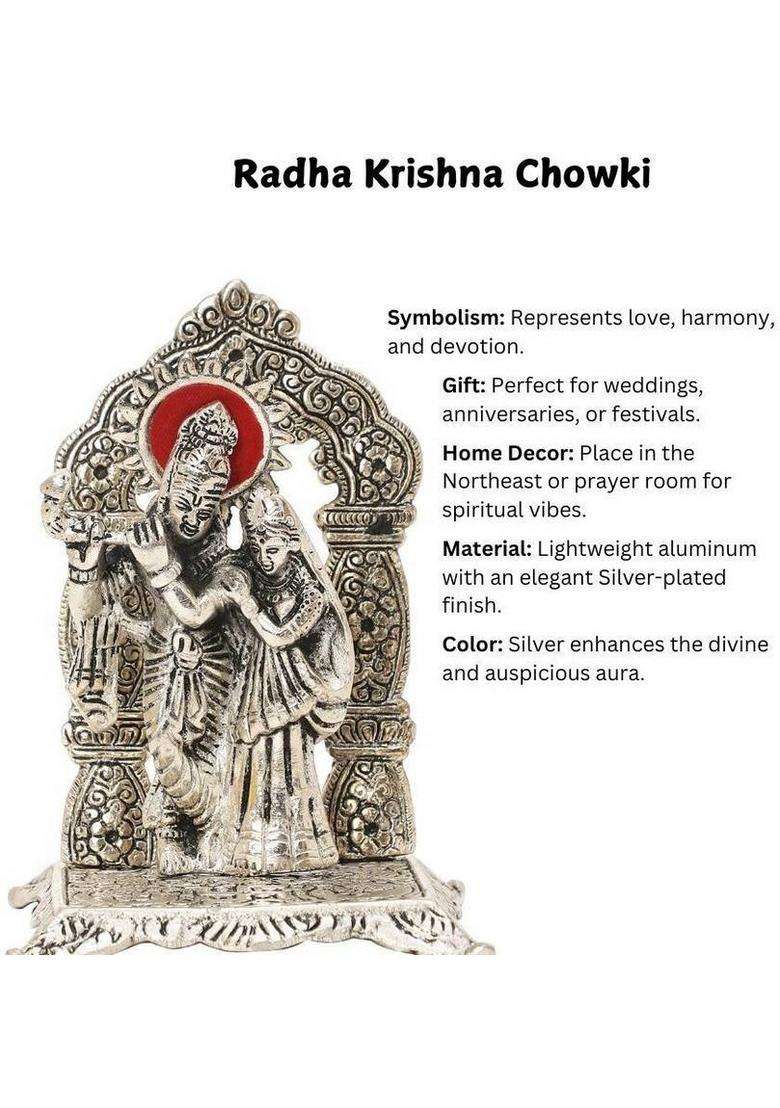 Starlight Silver Radha Krishna Chowki Idol Oxidized Finish With Thank You Tag Decorative Showpiece - 16.5 Cm(Metal Silver) - Indya