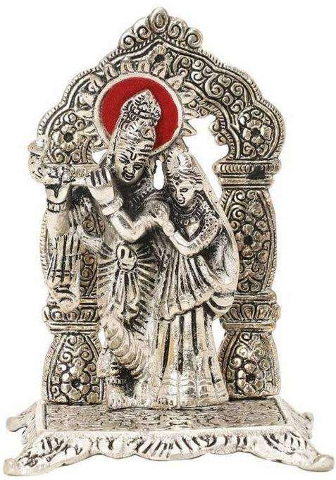 Starlight Silver Radha Krishna Chowki Idol Oxidized Finish With Thank You Tag Decorative Showpiece - 16.5 Cm(Metal Silver)