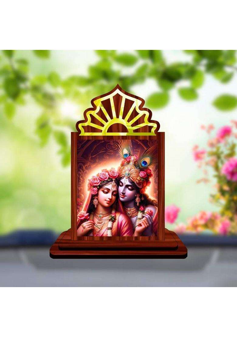 Giftsrange Radha Krishna Car Dashboard Idol Decorative Showpiece - 10.5 Cm(Wood Multicolor) - Indya