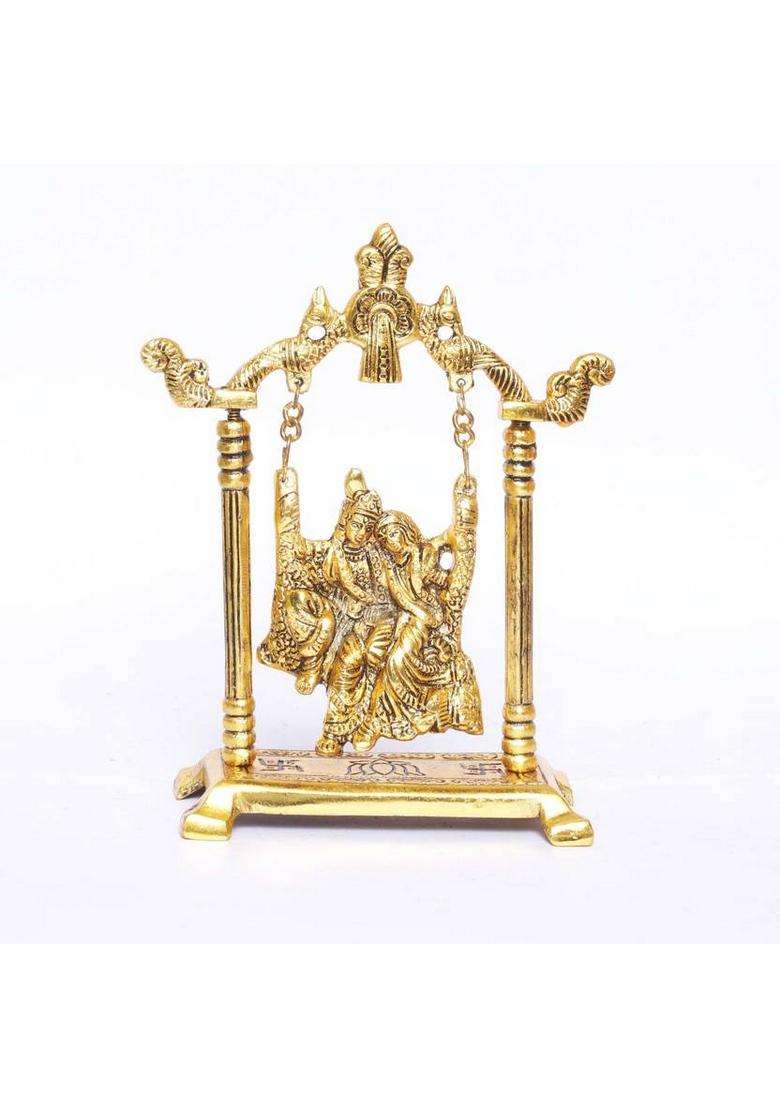 Kridaykraft Radha Krishna On Swing Jhula Metal Statue Gold Plated Decor Your HomeOffice & Radha Krishna MurtiShowpiece FigurinesReligious Idol Gift Article... Decorative Showpiece - 20 Cm(Metal Gold) - Indya