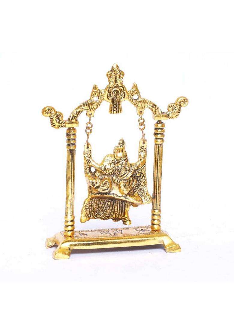 Kridaykraft Radha Krishna On Swing Jhula Metal Statue Gold Plated Decor Your HomeOffice & Radha Krishna MurtiShowpiece FigurinesReligious Idol Gift Article... Decorative Showpiece - 20 Cm(Metal Gold) - Indya