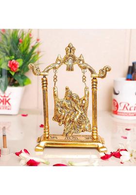 Dreamkraft Radha Krishna On Swing Jhula Metal Statue Gold Plated Decor Your Home Decorative Showpiece - 20 Cm(Metal Gold)