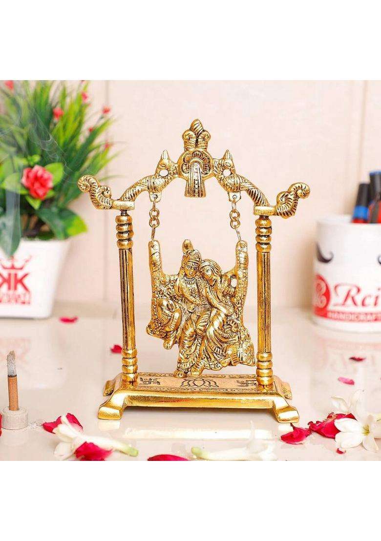 Dreamkraft Radha Krishna On Swing Jhula Metal Statue Gold Plated Decor Your Home Decorative Showpiece - 20 Cm(Metal Gold) - Indya