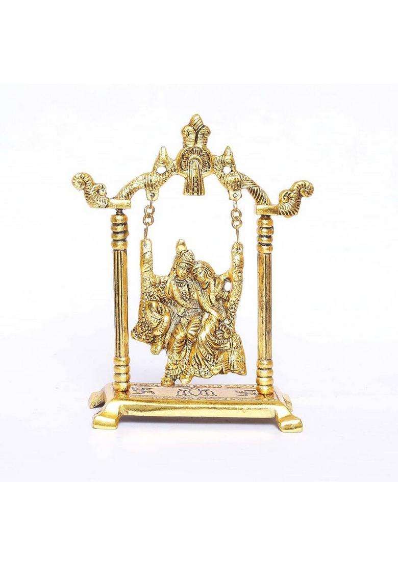 Dreamkraft Radha Krishna On Swing Jhula Metal Statue Gold Plated Decor Your Home Decorative Showpiece - 20 Cm(Metal Gold) - Indya