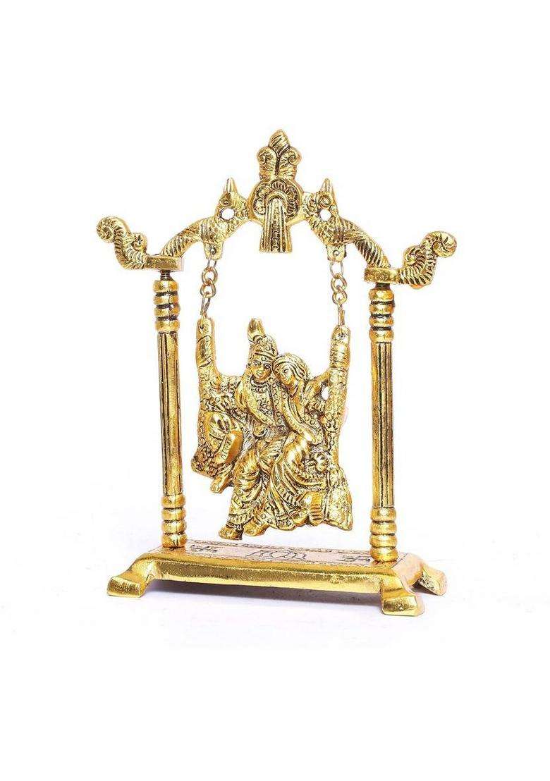 Dreamkraft Radha Krishna On Swing Jhula Metal Statue Gold Plated Decor Your Home Decorative Showpiece - 20 Cm(Metal Gold) - Indya