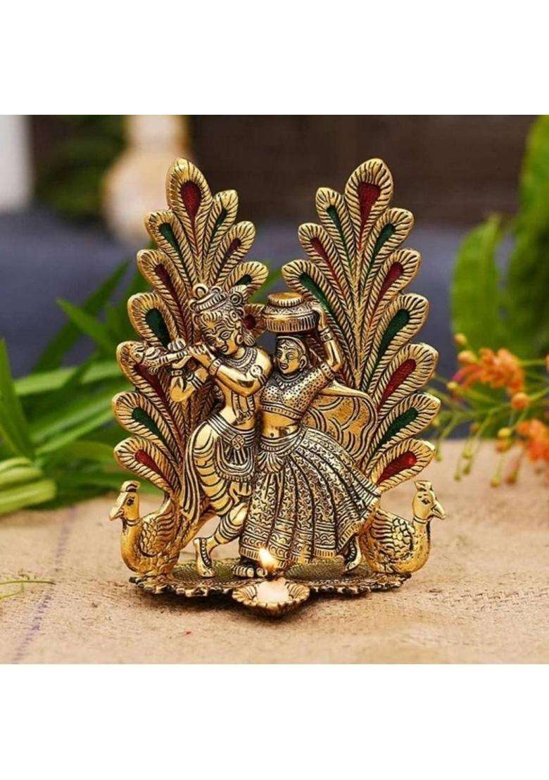 Rrbattlepoint Radha Kishan Background With Tree Decorative Showpiece - 20.16 Cm(Gold Plated Gold) - Indya