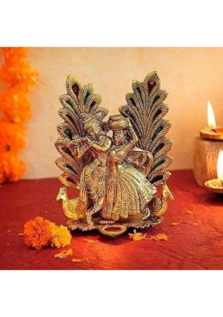 Rrbattlepoint Radha Kishan Background With Tree Decorative Showpiece - 20.16 Cm(Gold Plated Gold) - Indya