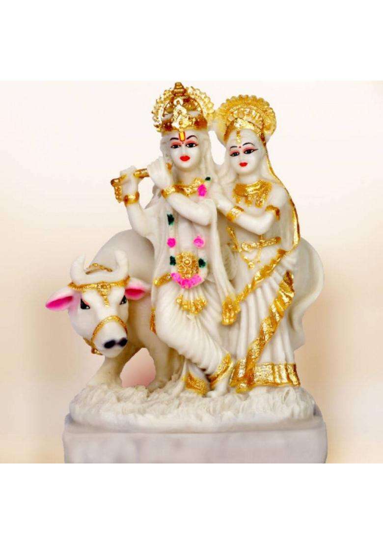 Green Value Radha Krishna With Cow Radha Krishna Cow Murti Radha Krishna With Cow Idol Decorative Showpiece - 21 Cm(Polyresin Multicolor) - Indya