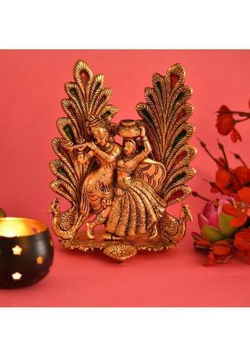 Houzzplus Handicraft Radha Krishna Idol / Radha Krishna Murti /Showpiece For Diya For Home Temple & Decor Decorative Showpiece - 20 Cm(Aluminium Gold)