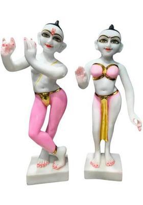 Vamika Handicrafts Iskon Radha Krishna Idol 15 Inch Decorative Showpiece - 37 Cm(Marble White)