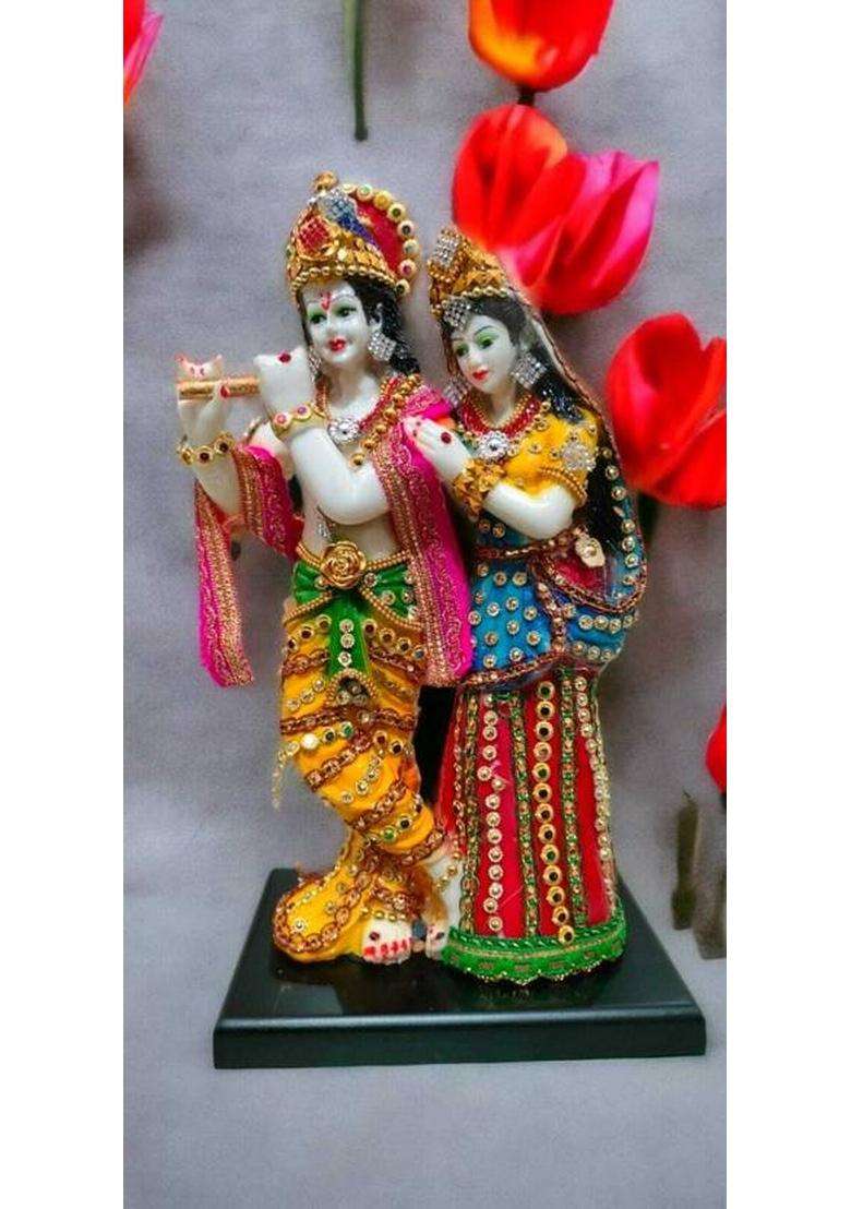 Kalkas Enterprises Decorative Radha Krishna Figurine Handcrafted With Intricate Detailing Decorative Showpiece - 29 Cm(Resin Multicolor) - Indya