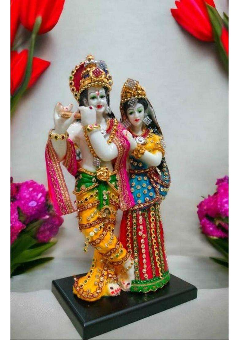 Kalkas Enterprises Decorative Radha Krishna Figurine Handcrafted With Intricate Detailing Decorative Showpiece - 29 Cm(Resin Multicolor) - Indya