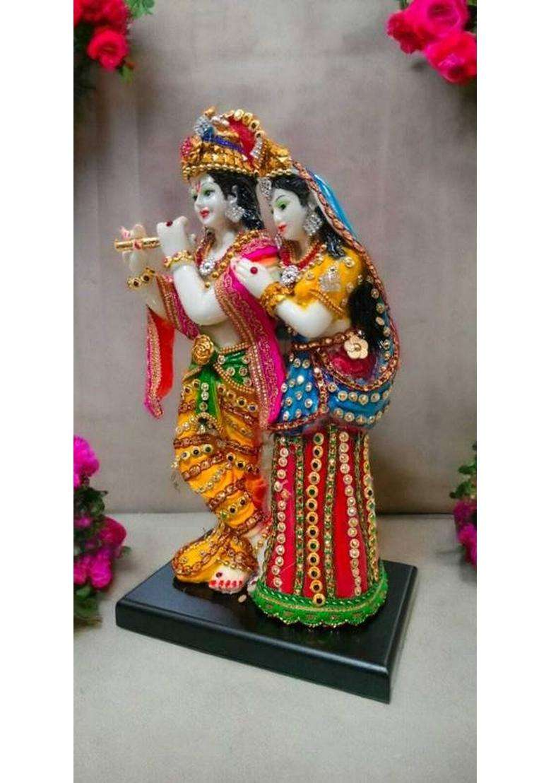 Kalkas Enterprises Decorative Radha Krishna Figurine Handcrafted With Intricate Detailing Decorative Showpiece - 29 Cm(Resin Multicolor) - Indya