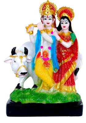 Kcva Creation Radha Krishna With Cow Radha Krishna Cow Murti Radha Krishna With Cow Idol Decorative Showpiece - 22 Cm(Polyresin Multicolor)