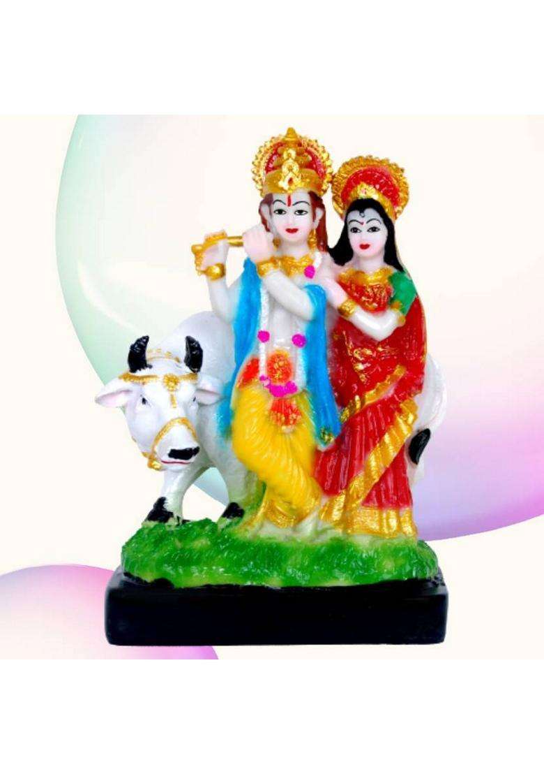 Kcva Creation Radha Krishna With Cow Radha Krishna Cow Murti Radha Krishna With Cow Idol Decorative Showpiece - 22 Cm(Polyresin Multicolor) - Indya