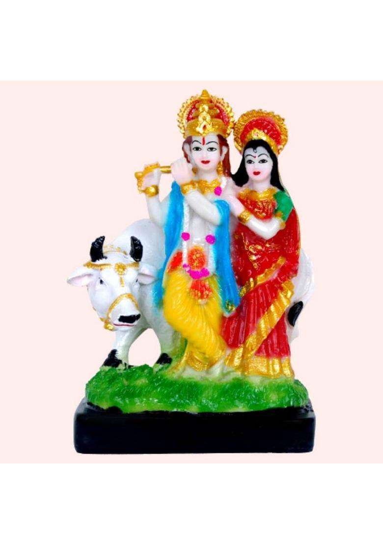 Kcva Creation Radha Krishna With Cow Radha Krishna Cow Murti Radha Krishna With Cow Idol Decorative Showpiece - 22 Cm(Polyresin Multicolor) - Indya