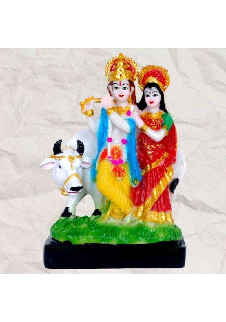 Kcva Creation Radha Krishna With Cow Radha Krishna Cow Murti Radha Krishna With Cow Idol Decorative Showpiece - 22 Cm(Polyresin Multicolor) - Indya