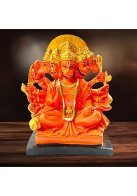 Daridra Bhanjan Panchmukhi Hanuman Statue Murti Marble Finish Hanman Ji/Bajrangbali Idol Decorative Showpiece - 15 Cm(Marble Orange)